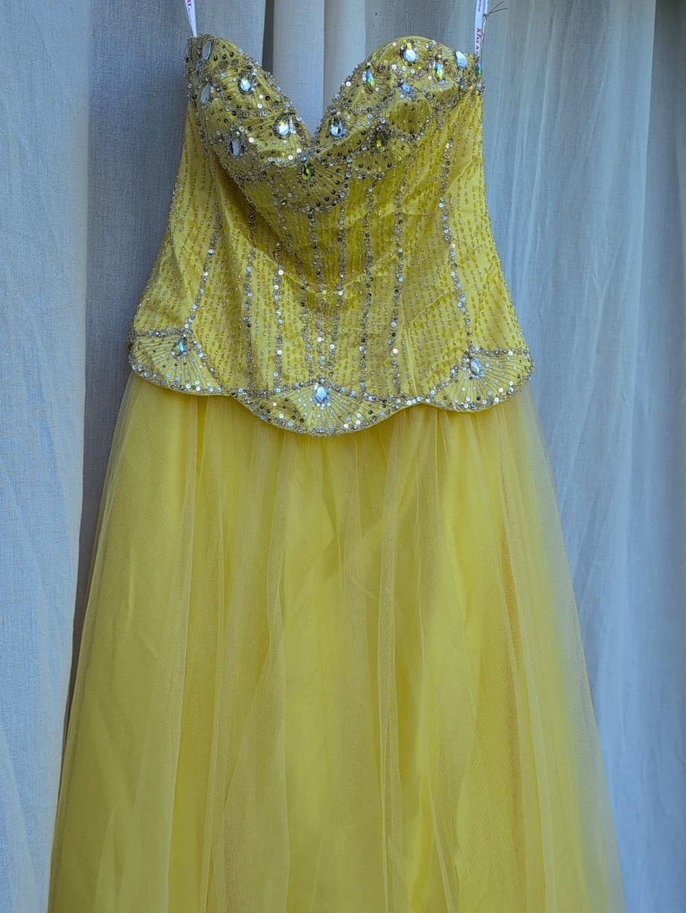 Yellow Crystal Beaded Ball Gown Prom Pageant Dress